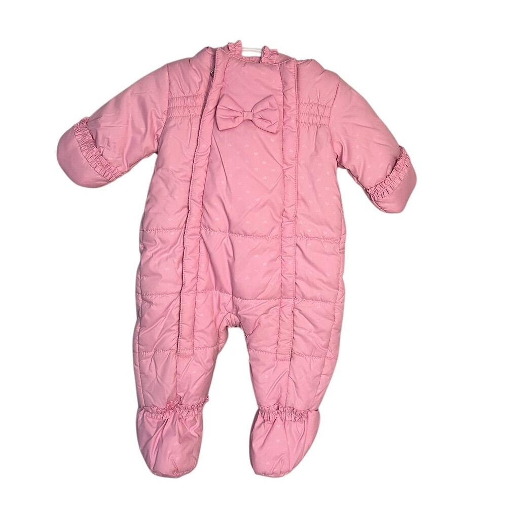Pstachio Baby Girl Pink Snowsuit 3/6 Months with Mittens Double Zipper